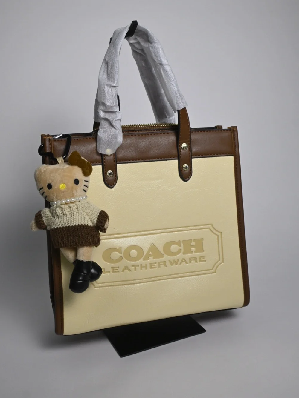 COACH Two-Tone Brown and Cream Leather Shopper Tote